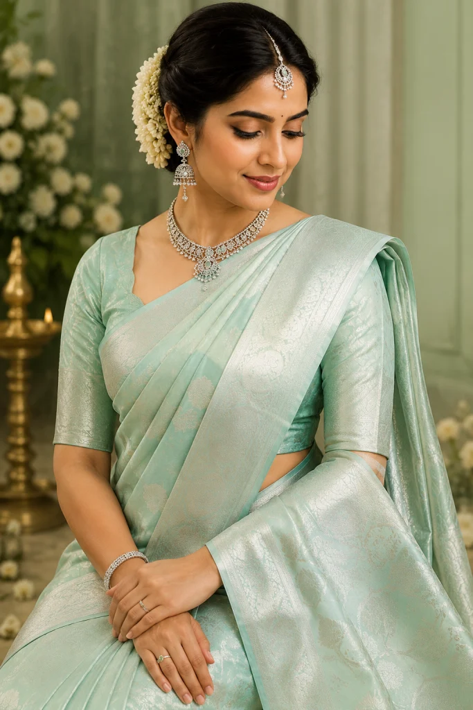 kanjivaram SEAFORM MINT COLOUR SAREE